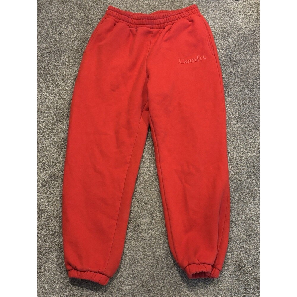 Comfrt Red‎ Fleece Joggers Elastic Waist Sweatpants Tonal Logo Size L